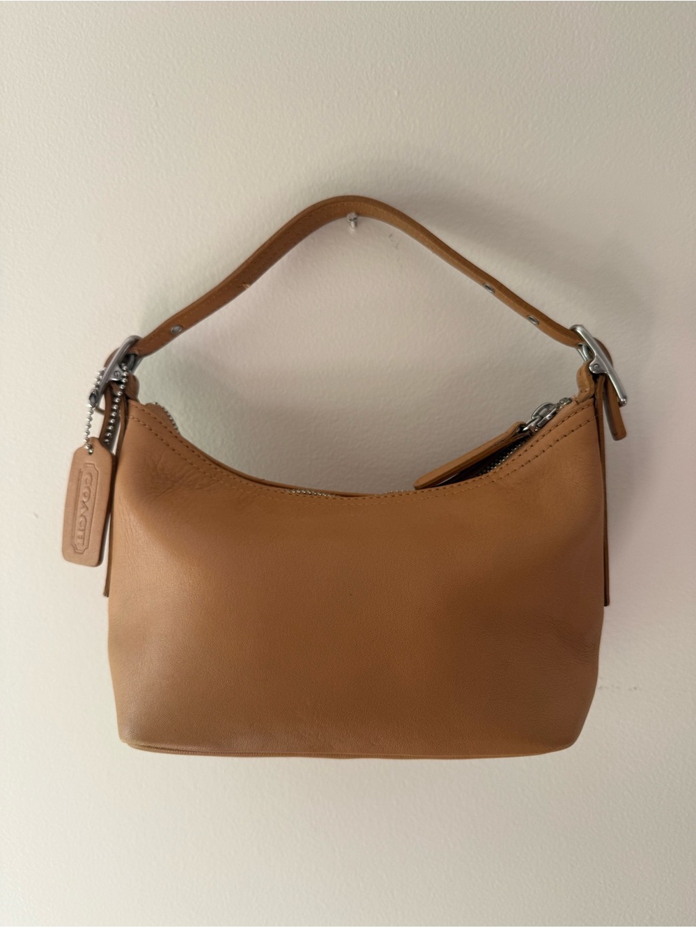 Coach Vintage Legacy West Demi Pouch Leather Mini Baguette in Camel/Tan